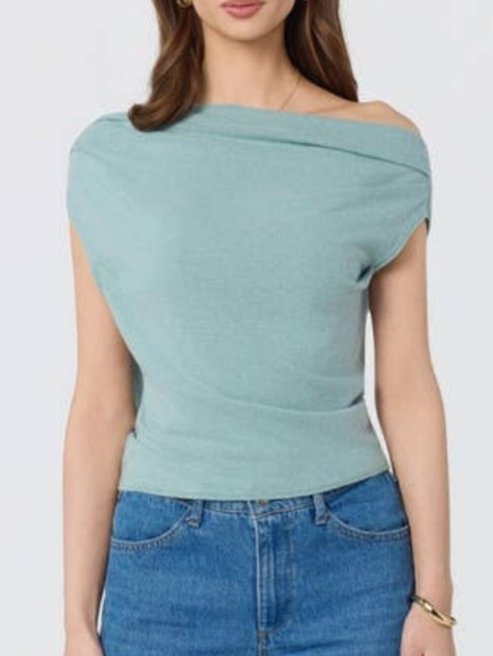 NWT ASTR Seafoam Soft Knit Off Shoulder Sleeveless Top L